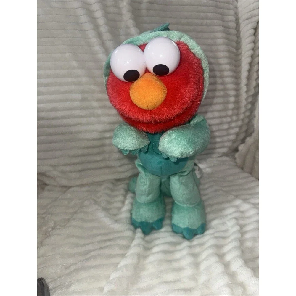 Sesame Street Tickle Me Elmo Dino Dinosaur Stomp Dancing Plush Toy Works! 14”